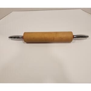 Vintage Wood Rolling Pin with Chrome Handles 18” Overall Length Wooden Red Band